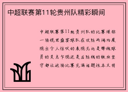 中超联赛第11轮贵州队精彩瞬间